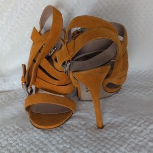 Gianvito Rossi Mustard Suede Strappy Stiletto Sandals